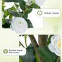 BLOSMON Artificial Trees for Home Decor: Indoor 4.9ft Tall Fake Plants Outdoor Camellia Flowers Tree for Front Porch - Faux White Rose Plant with Pot for Living Room Door Patio Deck Yard