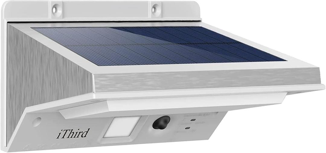 iThird Solar Motion Sensor Light Outdoor, LED Solar Powered Outdoor Lights Solar Security Lights Stainless Steel for Yard Patio Garage Waterproof Motion Detector Flood Light Super Bright (Warm White)