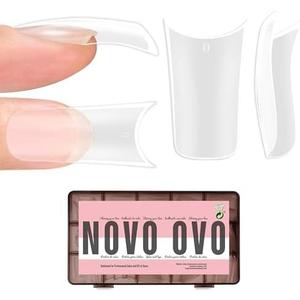 NOVO OVO Halloween Extra Thick Duck Feet Nail Tips Full Cover for Press on Acrylic with Moon Curve, Medim Long Clear Pre-Etched Matte Flare Wide French Soft Gel False Nail Extension x 15 Sizes 150 pcs