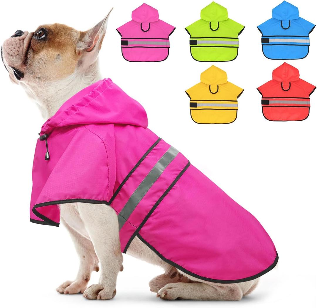 Candofly Dog Raincoat Reflective Dog Rain Jacket Waterproof Hooded Ponch Rain Coat for Small Medium Large Dogs (Pink, Medium)