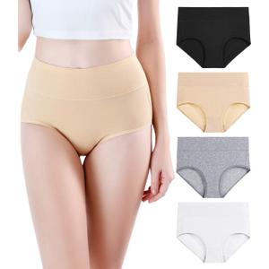 Wirarpa Women's Modal Underwear Soft High Waist Briefs Ladies Panties 4 Pack (Medium, Black/Beige/Grey/White)