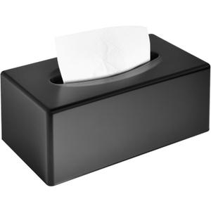 Y-in Hand Tissue Box Cover, Rectangular Facial Tissue Holder with Bottom, Decorative Storage Organizer Box for Bathroom Vanity, Countertops, Dressers, Night Stand, Parlors and Offices - Black