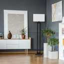 Globe Electric 67046 58" Floor Lamp, Matte Black Finish, White Linen Rectangular Shade, Modern Geometric Cutout Design, E26 Base