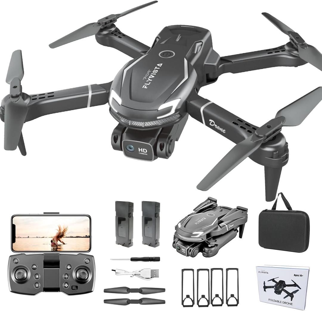 FLYVISTA Cool Mini Drone with Camera for Kids Adults Beginners, 1080P FPV Camera Remote Control Drone for Kids with 2 Batteries, One-Click Take Off/Landing, Altitude Hold, Headless Mode, 360 Flips, 3-Gear Speeds , Emergency Stop, Toys Gifts for Adults Beginner and Kids