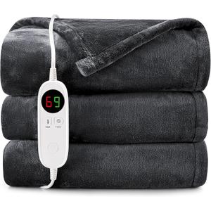 HYLEORY Heated Electric Blanket Throw 50" x 60" Soft Warm Flannel with 6 Heating Levels & 9 Hours Timer Auto Shutt Off, Heating Blanket for Full Body - Dark Grey