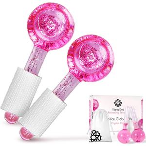 Ice Globes for Face Neck & Eyes, Unbreakable Stainless Steel Gua Sha, Facial Ice Globes for Puffiness, Wrinkles, Dark Circles, Pink (Set of 2)