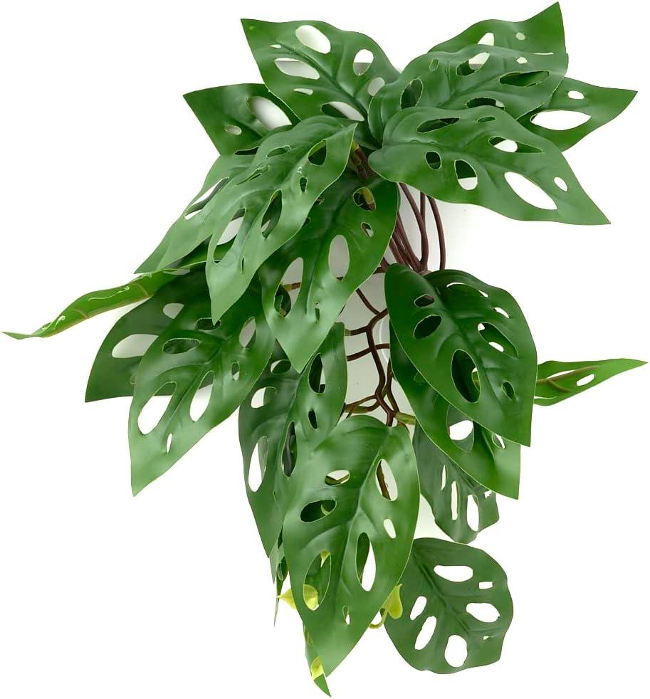 Reptile Plants for Terrarium, Amphibian Habitat Decor Artificial Hanging Plants with Suction Cup - Fake Swiss Cheese Plants Monstera Adansonii Reptile Plants for Terrarium, Amphibian Habitat Decor Artificial Hanging Plants with Suction Cup - Fake Swiss Cheese Plants Monstera Adansonii