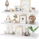 24 Inch Picture Ledge Shelf with Lip,White Floating Shelves for Wall Set of 3,Wall Shelves in Varying Depths for Living Room,Bedroom,Nursery,Bookshelf