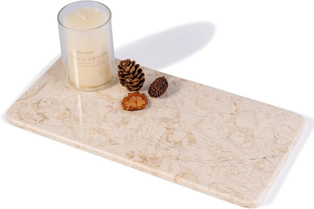 Natural Marble Tray, 12" x 6" Vanity Decorative Tray for Watch, Jewelry Holder, Perfume Organizer Candle Tray for Bedroom/Bathroom/Kitchen Countertop (Crema Beige) (11.8" x 5.9" x 0.4")
