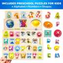 QUOKKA 8 Wooden Puzzles for Toddlers 1-3 - Toddler Montessori Puzzles Ages 2-4 in a Rack - Learning Alphabet, Numbers and Animals Toy for Kids 3-5 - Wood Games Gift for Boys and Girls
