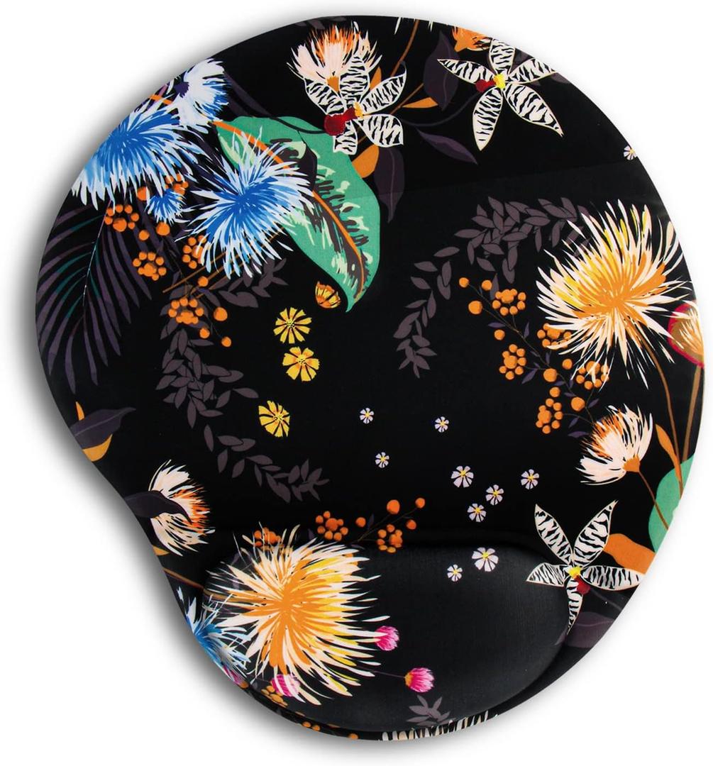 Ergonomic Mouse Pad with Wrist Support,Cute Mouse Pads with Wrist Rest,Comfortable Mouse Pad for Home Office Gaming Working Computers Laptop,Pain Relief with Non-Slip PU Base (Black Floral)