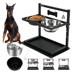 Elevated Dog Bowls with Slow Feeder for Large Dogs – Adjustable Raised Stand with 2 Stainless Steel Bowls & Spill-Proof Mat, Non-Slip Dog Feeder for Large & Medium Dogs (Black)