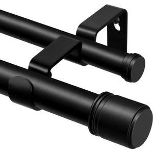 Double Curtain Rod 72 to 144 Inch, HOTOZON 1 Inch Heavy Duty Double Curtain Rods for Windows 60 to 140 Inches(5-11.6 ft), Telescoping Drapery Rod with Simple End Finials, Black