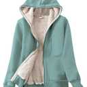 Yeokou Women's Casual Full Zip Up Sherpa Lined Hoodie Sweatshirt Jacket Coat (Green-M)