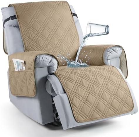 TAOCOCO 100% Waterproof Recliner Chair Cover, Non Slip Recliner Covers for Recliner Chair with Pocket, Washable Reclining Chair Cover Furniture Protector for Kids,Dogs(23.6'', Camel)