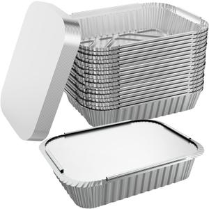 WANBAO 50 PACK 8.3"x6.2" Disposable Tin Foil Pans with Lids 2.25LB Aluminum Pans To Go Containers for Cooking, Baking, Catering Party Meal Prep, Take Out, Freeze