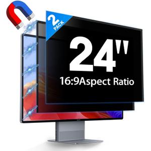 2 Pack Hidden Design Magnetic Computer Privacy Screen 24 inch, Removable Screen Filter for Frameless Monitor 16:9 Widescreen, Anti Blue Light Privacy Shield, Anti-Glare Protector