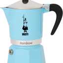 Bialetti - Rainbow: Stovetop Espresso Maker, Moka Pot 3 Cups (4.3 Oz - 130 Ml), Aluminium, Light blue