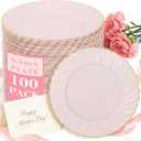 YOUBET 100 Pack Pink Scalloped Plastic Plates - 6.5 Inch Pink Disposable Plates - High End Elegant Vintage Dessert Plate for Party & Weeding & Birthday Mothers Day