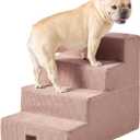 EHEYCIGA Dog Stairs for Bed 18" H, 4-Step Dog Steps for High Bed, Pet Steps for Small Dogs and Cats, Non-Slip Balanced Pet Ramp Indoor, Pink