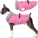 Lelepet Warm Dog Coats for Large Dogs Waterproof Dog Winter Jacket Reflective Pet Fleece Vest Windproof Cold Weather Coats with Adjustable Buckle & Leash Hole, Pink, XL