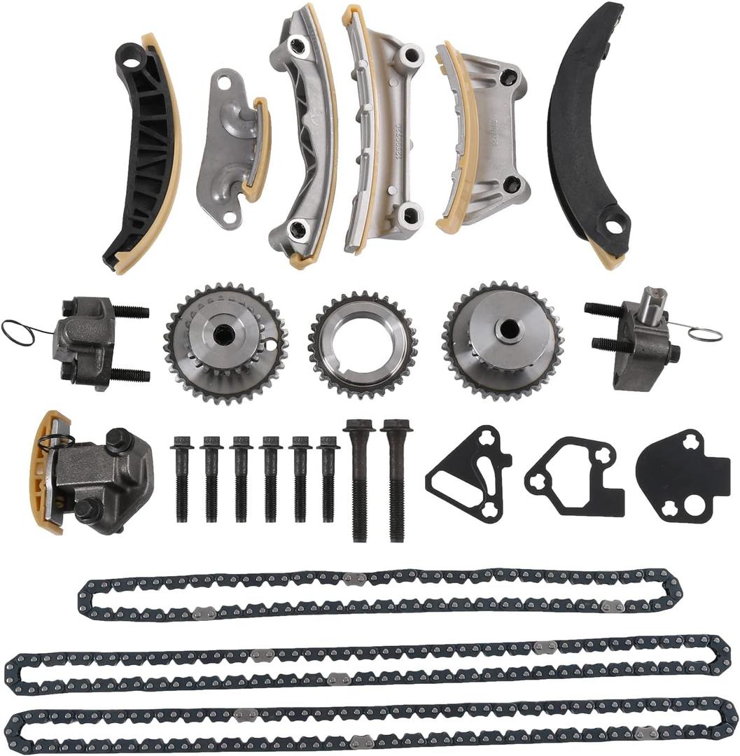 Engine Timing Chain Kit w/Chain Guide Tensioner Sprocket replacement for Buick Enclave Lacrosse Cadillac CTS SRX Chevy Equinox Malibu Traverse GMC Acadia Replace # 9-0753S,12633451, 12633452, 12600459