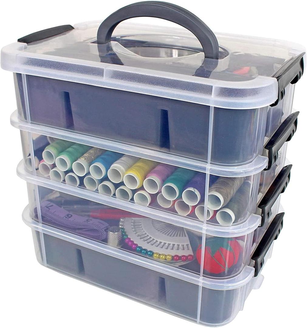 Bins & Things Stackable Storage Container with 2 Trays - Gray Craft Storage/Craft Organizers and Bead Organizer Box/Art Supply (Grey)
