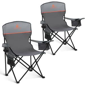 ALPHA CAMP Camping Chair 2 Pack Portable Chair with 3-Can Cooler Folding Chair with Side Pocket and Cup Holder, Collapsible for Camping, Tailgates, Beach, Fishing and Sports,2PC