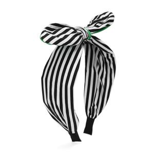 ASVP Shop Beetle Pattern Black & White Striped Headband with Green Accent Bow - For Halloween Costume