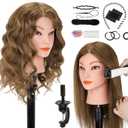 Mannequin Head with 100% Real Human Hair, Beauty Star 18" Gold Brown Hair Art Manikin Cosmetology Head, Doll Manican Head to Practice Hair Styles, Hairdressing Training Head and Stlyist Suppliew