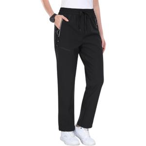 MoFiz Women's Waterproof Insulated Snow Pants Fleece Lined Winter Ski Hiking Pants Warm Outdoor Softshell with Elastic Waist (Medium, Black)