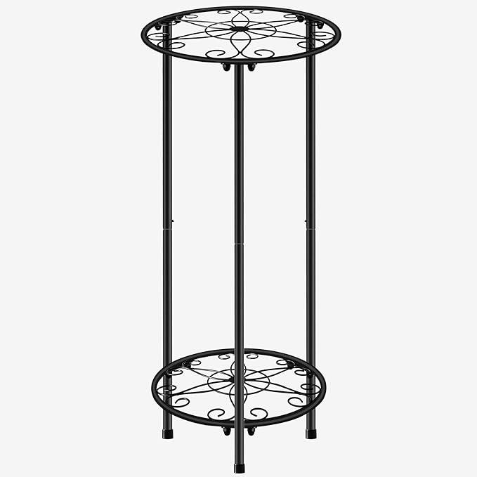 CASIMR Plant Stand Indoor Outdoor, Metal Rustproof Flower Shelf 2 Tier 23.9 inch, Tall Multiple Plant Pot Holder Rack for Garden Patio Living Room Corner Balcony, 2 Pack Black
