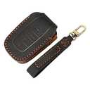 INTGET for 2022-2024 Toyota Tundra & Sequoia Key Fob Cover - Leather Case & Protector for Grand Highlander Accessories (Black, Brown Thread)