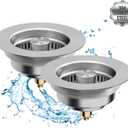 Upgraded 3 in 1 Kitchen Sink Drain Strainer, Magic Sink Stopper, Stainless Steel Anti-Clogging Sink Basket/Brass Pop-up Core/Fast Drainage for US Standard 3-1/2 inch Drain(2 Pack)