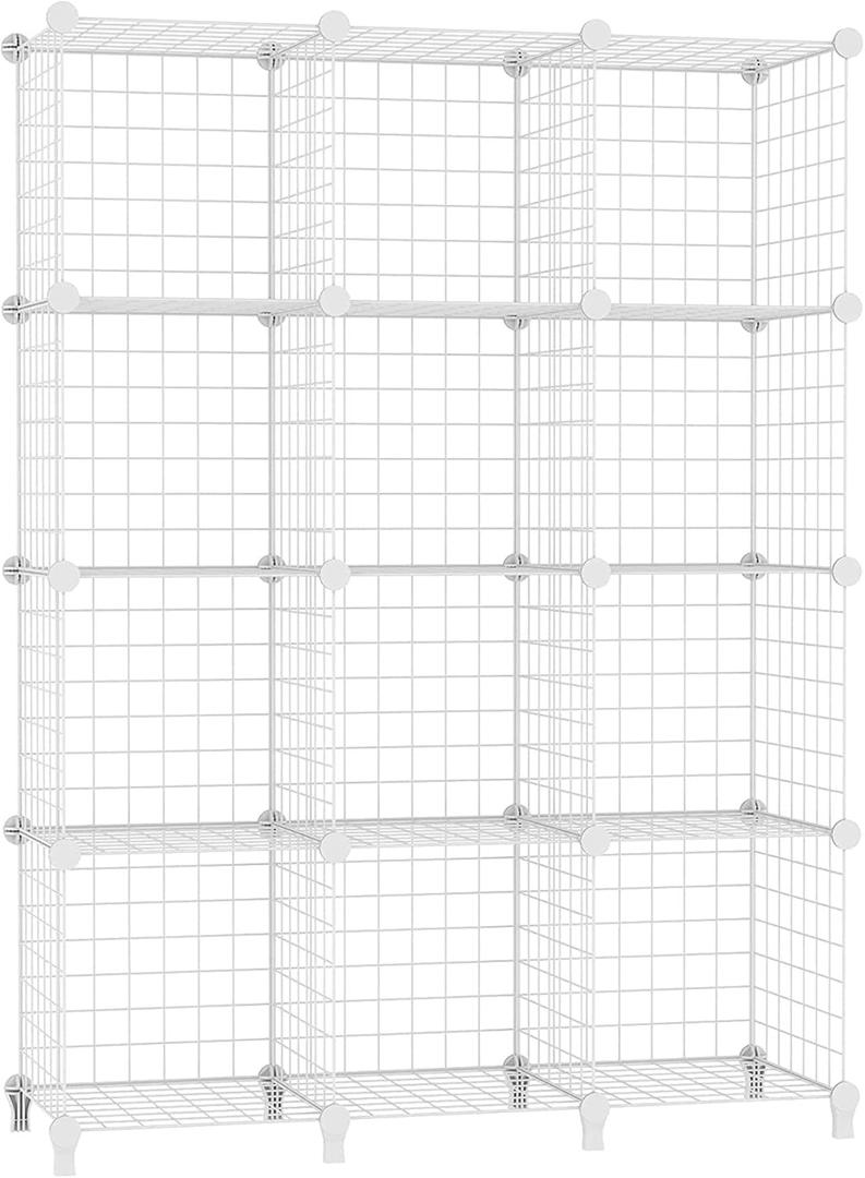 AWTATOS Wire Cube Storage Organizer, Closet Organizers and Storage, Metal 12 Cube Storage Shelves Bookshelf, Portable Closet Clothes Organizer for Bedroom, Home, Office, White (12 Cube(30x30cm))