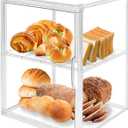 Large Clear Bread Box for Kitchen Countertop 2 Layers Acrylic Pastry Display Case Bakery Storage Container with Magnetic Door Bread Keeper for Homemade Cookie Cupcake Muffins Bagel