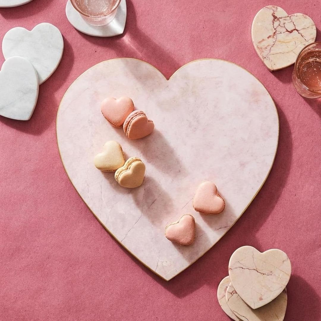 Valentine Pink Heart Marble Cheese Board 9.8 x 9.8 Inch Charcuterie Cutting Tray Marble Serving Decorative for Decoration Charcuterie Kitchen