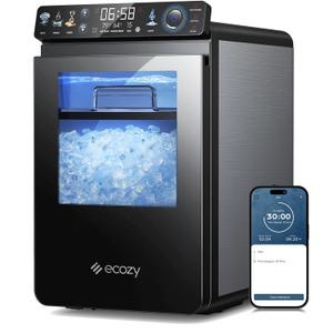 ecozy Nugget Ice Maker Countertop, Smart Pebble Ice Machine with APP Control, 44 lbs/24H Soft Pellet Chewable Ice with Self-Cleaning, Stainless Steel (Silver)