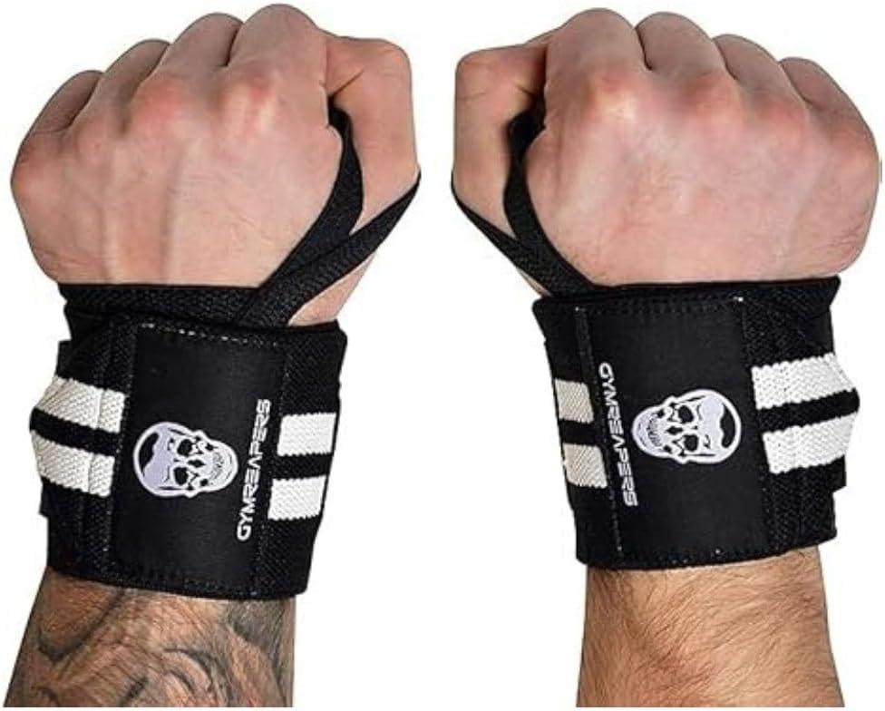 Gymreapers Weightlifting Wrist Wraps (IPF Approved) 18" Professional Quality Wrist Support with Heavy Duty Thumb Loop - Best Wrap for Powerlifting Competition, Strength Training, Bodybuilding (White)