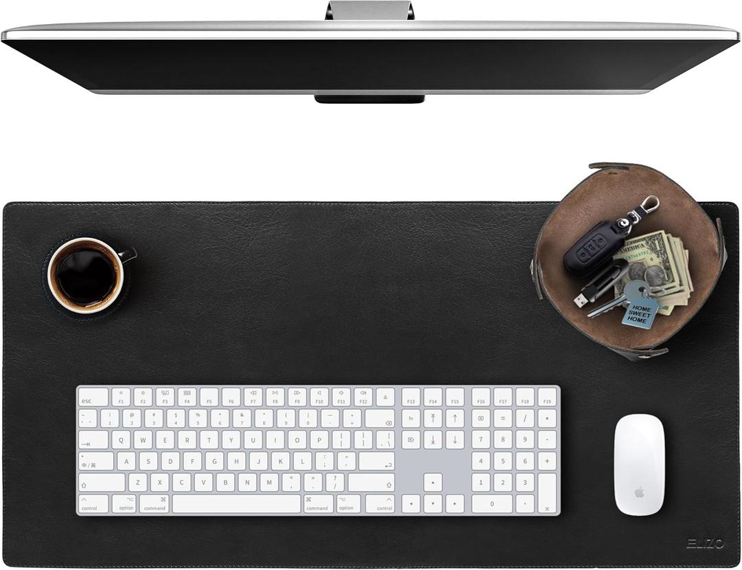 Elizo Leather Desk Mat Desk Pad Blotter Set - Real Full-Grain Leather (32x16) 2-Layer Genuine Desk Cover Protector & Large Mouse Pad | Computer Keyboard Desk Accessories for Office & Home (Carbon)