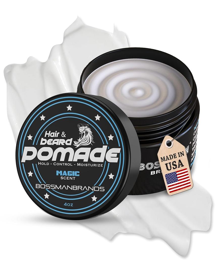 Bossman Hair & Beard Pomade for Men (Magic Scent)  Medium Hold & Moisturizing for Hair, Beard & Mustache Styling  Made in USA