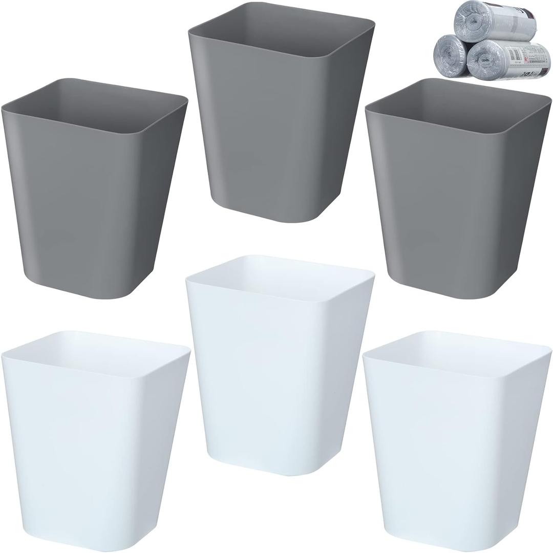 Eccliy Pack Plastic Trash Can with 3 Rolls of Trash Bags Small Wastebasket Garbage Bin Container for Bathroom, Bedroom, Home Office, Living Room, Kitchen (Gray,White)