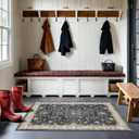 Large 3x5 Entryway Rug Indoor - Washable Non-Slip Low Pile Ultra Soft Area Rug for Large Kitchen, Bedroom Bedside, Mudroom - Distressed Boho Modern Aesthetic Geometric Decor, Ashen/Multi