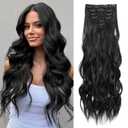 Clip in Hair Extensions for Women, Natural Black Extensions, 24 Inch 6PCS Hairpieces Long Wavy soft Thick Hair Extensions clip ins