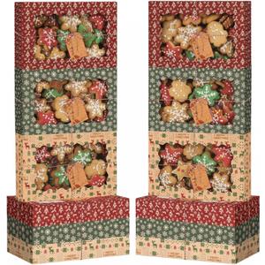 Ctosree 12 Pack Christmas Cookie Boxes with Window for Gift Giving 2.8 x 10 x 15 Inches Holiday Bakery Treat Boxes Large Kraft Pastry Container with Rope DIY Gift Tags Xmas Party Favor (Classic)