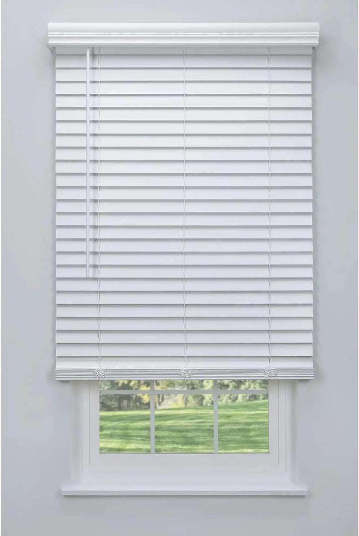 Cordless 2" Faux Wood Blind White 25 1/2 W x 48 H, Outside Mount