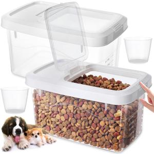 2 Pack Airtight Dog Food Storage Container, 16.5 Lbs Clear Pet Food Storage Bin with 2 Measuring Scoops for Pet Dog Cat Rice Grain Treat