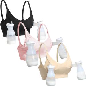 GXXGE Nursing Bra Support Pumping Bra Hands Free All in One Maternity Bra Comfortable Breast No Pad Pumps Bra (Large, Black/Nude/Pink)