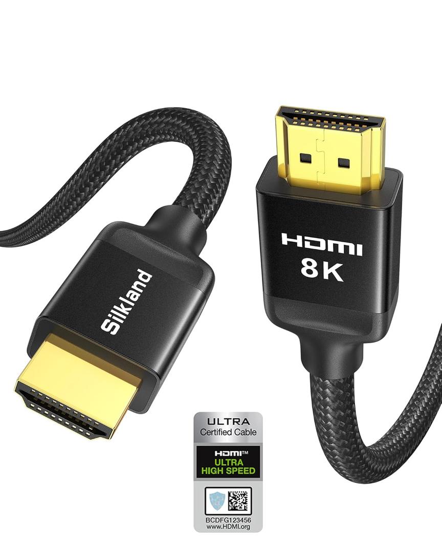 Silkland 10K 8K HDMI 2.1 Cable Certified 6.6FT [4K@120Hz 144Hz, 8K@60Hz, 2K@240Hz] Ultra High Speed HDMI Cable 48Gbps (Upgrade Braided),HDR, eARC, HDCP 2.3, Compatible for/PS5/PS4/Roku TV (Black)