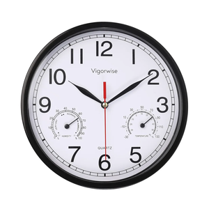 Wall Clock, Sweep Silent Movement Accurate Clocks with Temperature & Humidity, Decorative for Kitchen/Living Room/Bedroom/Office/School/Classroom (Black, 8 inch)